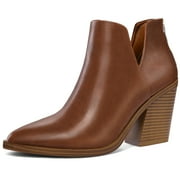 Pennysue Women's Middle Heel Ankle Booties Brown Thick Heeled Stacked Short Boots Size 9.5M